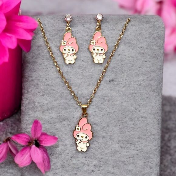 Baby Pink My Melody Earrings And Necklace Set - Picture 1 of 1